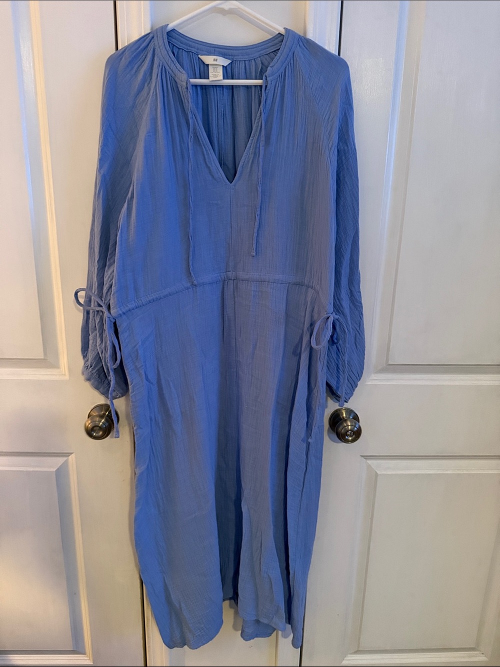H&M Lavender-Blue Maxi Dress with V-Neck and Tie Details